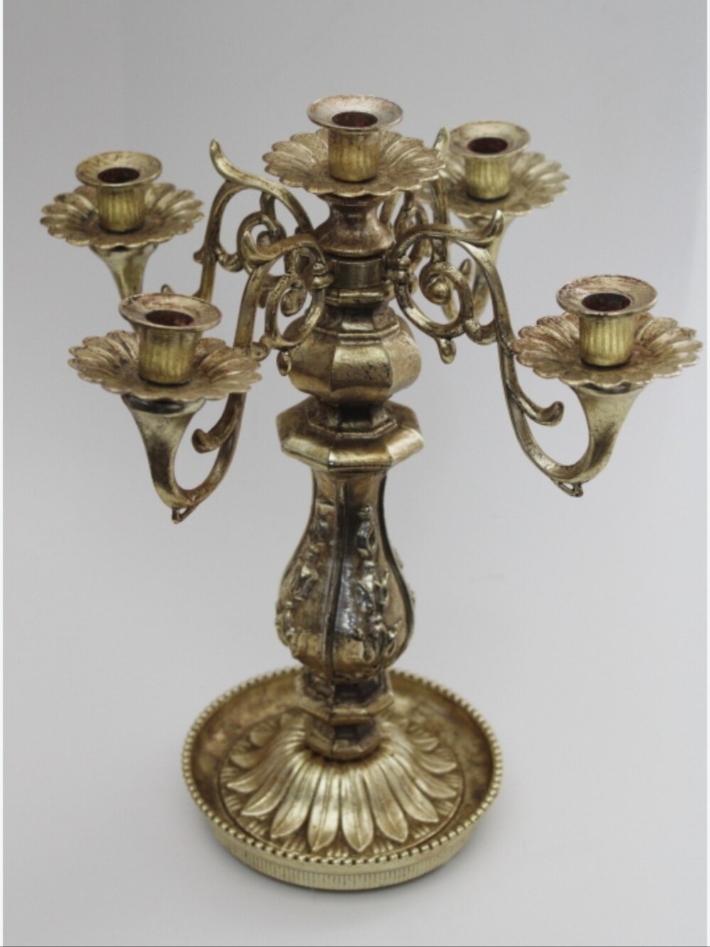 Antique-Style Gold 5-Arm Candelabra